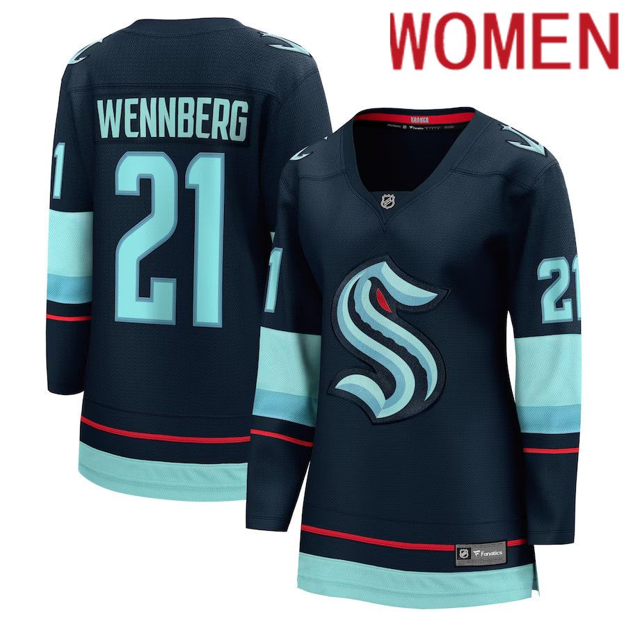 Women Seattle Kraken #21 Alexander Wennberg Fanatics Branded Navy Home Breakaway Player NHL Jersey